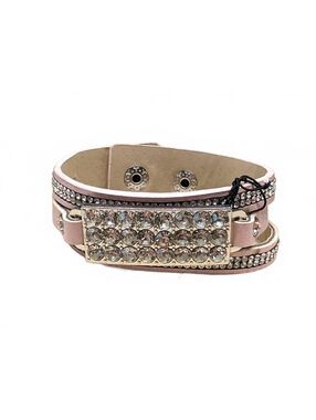 New Pink Faux Leather Wrap Snap Bracelet Clear Rhinestone Adjustable 9" Sparkly